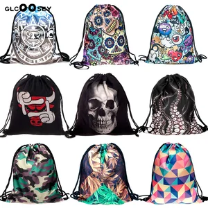 Дорожная Холщовая Сумка на шнурке с 3D принтом, с рисунком черепа, осьминога, собаки, кота, губ, в стиле Харадзюку, рюкзак в готическом стиле школьный ранец
