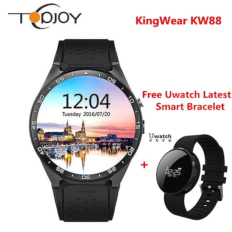 KW88 Смарт Часы Android MTK6580 Quad Core 1.3 ГГЦ 5.1 3 Г SmartWatch 2.0 Мега Пикселей Монитор Сердечного