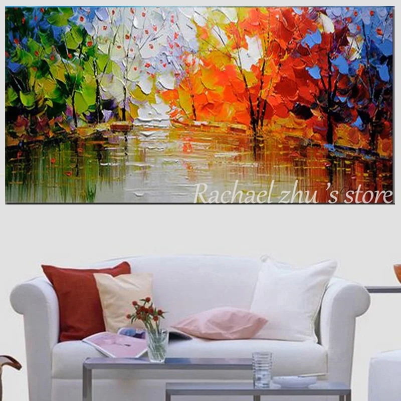 Большая ручная роспись абстрактный цвет деревья пейзаж масляная живопись на