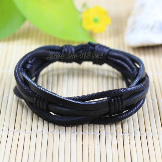 ZotatBele 6pcs/lot fashion handmade black wrap braided genuine leather bracelet with Hemp rope for women &amp man SF28 | Украшения и