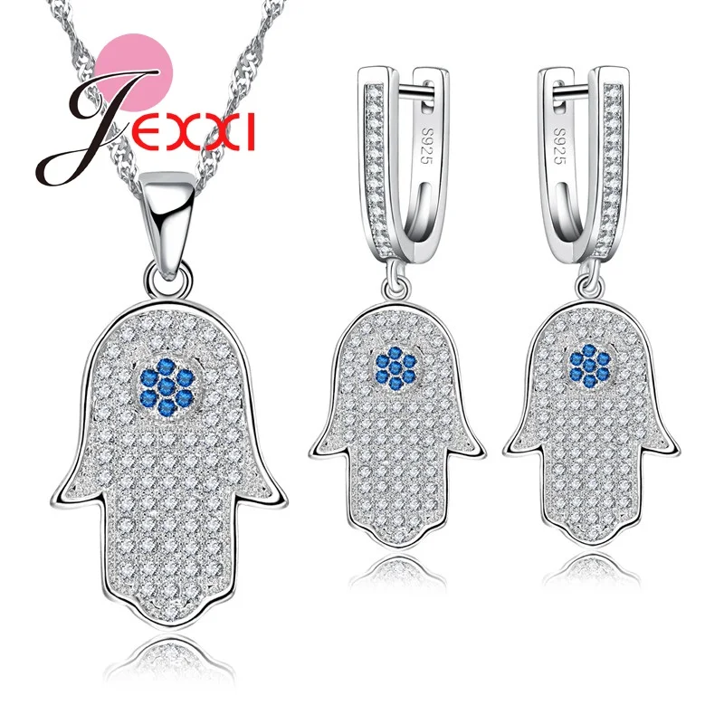 Колье из стерлингового серебра 925 пробы с кристаллом Luck Hamsa ручной кулон серьги