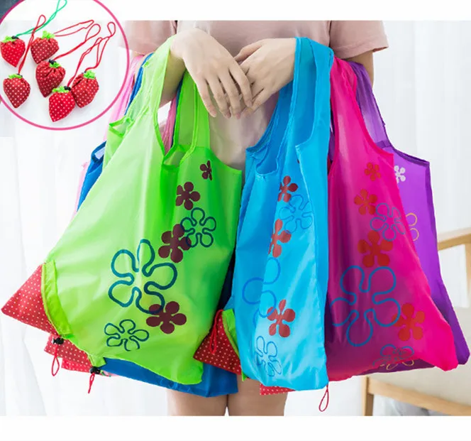 1pc Strawberry bag Многоразовая складная сумка для продуктов с клубникой, розовая Эко сумка для хранения, складные нейлоновые сумки для покупок, Большая вместительная домашняя Сумка-тоут - Цвет: 1pc Strawberry bag