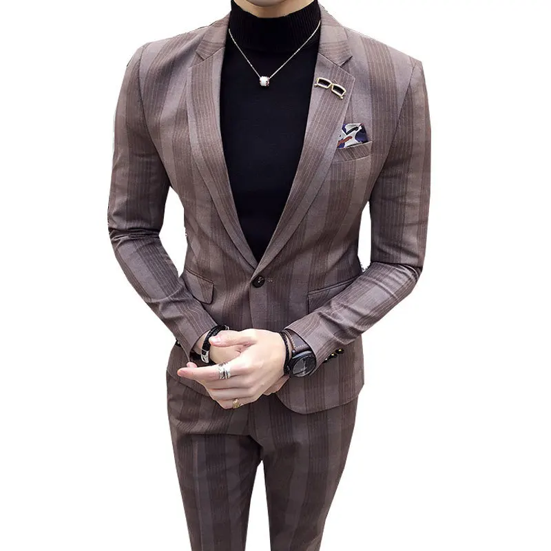 Мужской большой клетчатый костюм длиной до щиколотки Homme Mariage Cofee элегантный в
