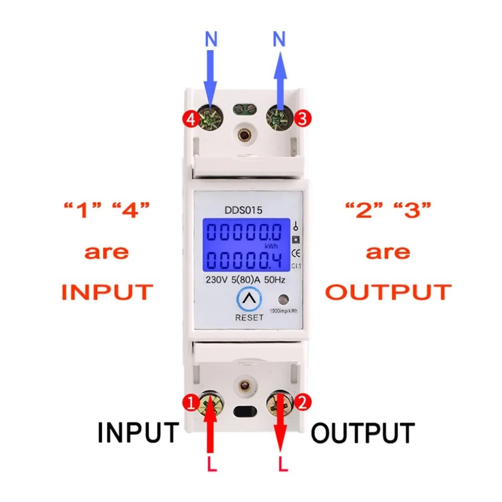 SINOTIMER DDS015 230V din-рейка однофазный ваттметр энергопотребление ватт электронный измеритель энергии AC с функцией сброса