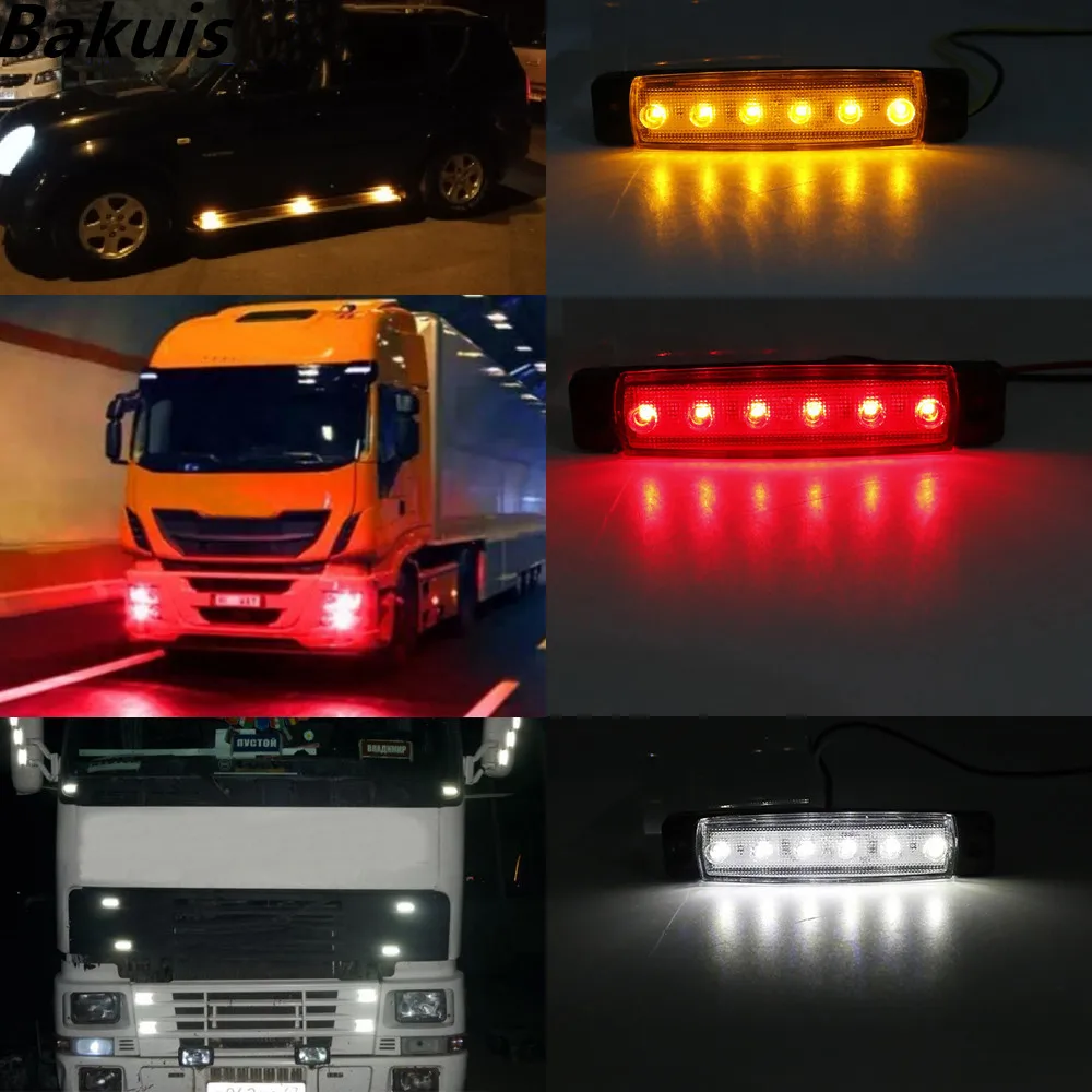 10 шт. цвета: белый/красный/желтый 12V 6 светодиодный автомобиль для автобуса
