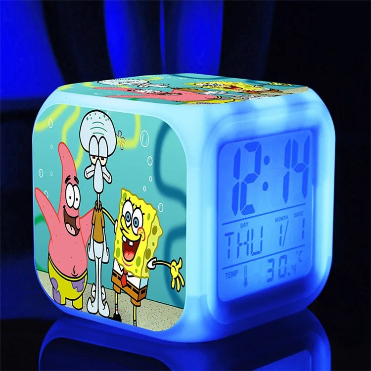 SpongeBob светодиодный Будильник 7 цветов светящийся большой экран цифровой детский будильник подарок на день рождения многофункциональные сенсорные часы
