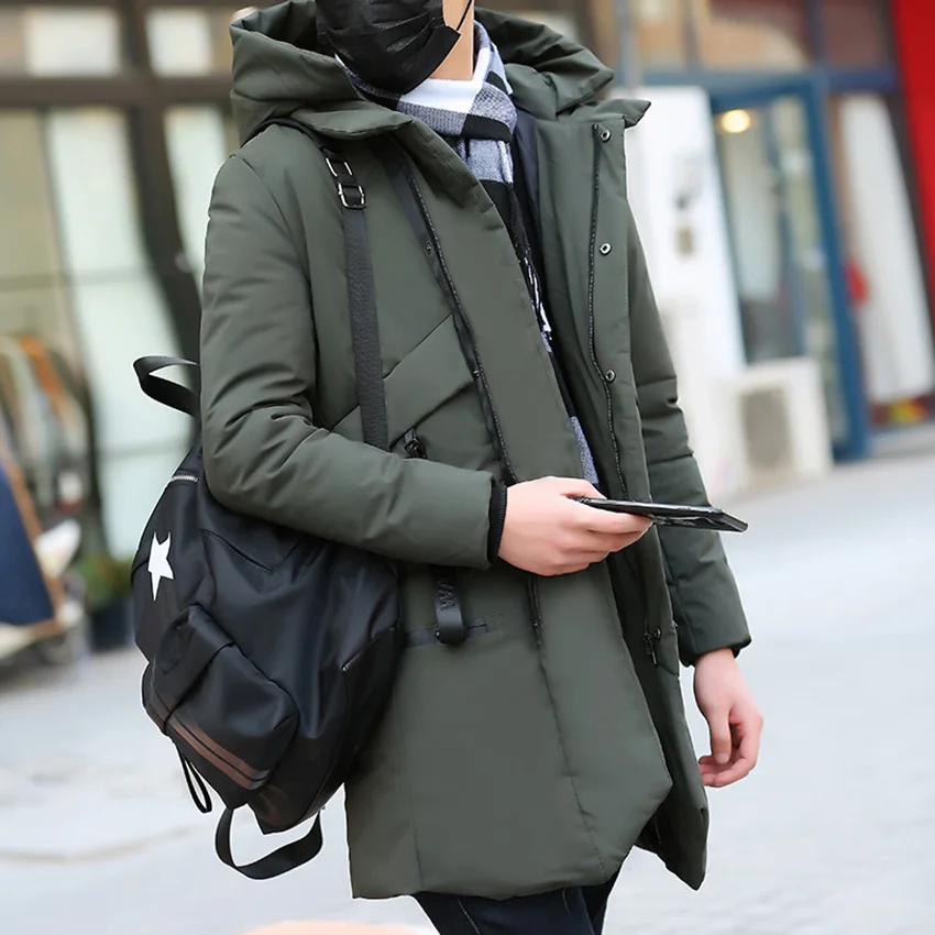 

Men Clothing Jackets Business Long Thick Winter Cotton Coat Men Solid Parkas Fashion Overcoat Outerwear With Big Fur D155