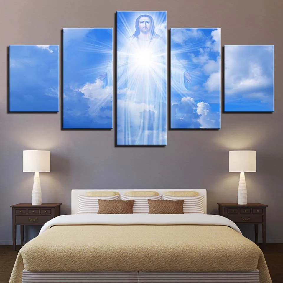 Холст HD печатает фотографии для Гостиная Wall Art Home Decor 5 шт. Иисус Картины Рождество