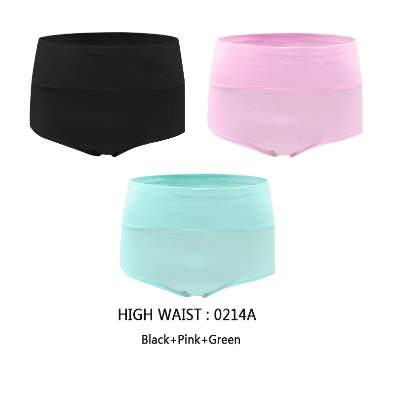 High Waist 0214A Женские трусы для критических дней, хлопковые бесшовные трусы брифы с широкой непромокаемой вставкой, нижнее белье анатомического кроя для девушек, набор из 3 шт. LANGSHA - Цвет: High Waist 0214A