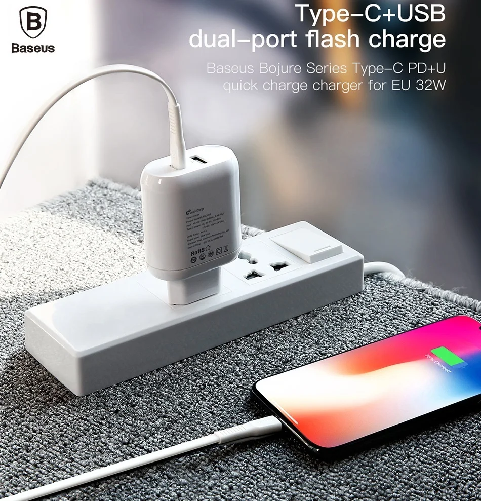 BASEUS Bojure type-C PD порт 32 Вт + USB быстрая зарядка настенное зарядное устройство EU для