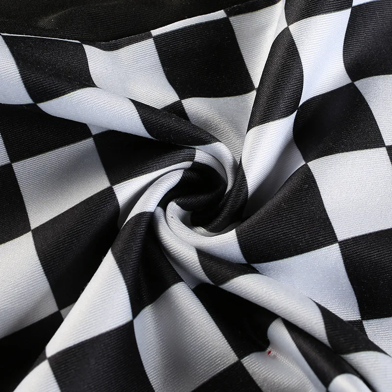 Клетчатый короткий рукав Женское боди лоскутное черный шахматная Femme