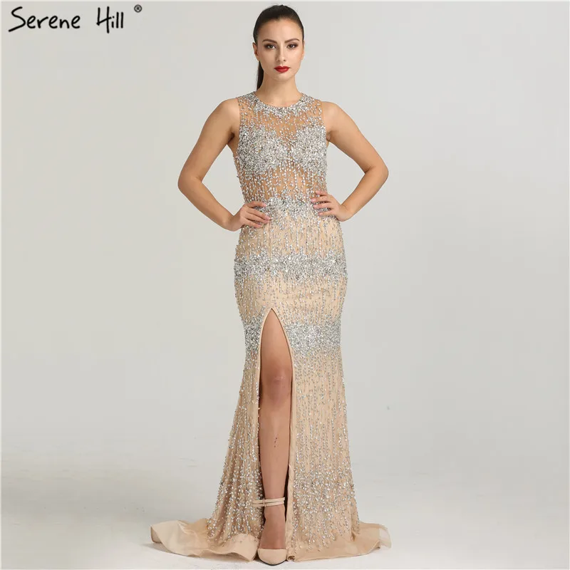Dubai Designer Sleeveless Sexy Tulle Evening Dresses Beading Crystal Fashion Mermaid Sparkle Gowns 2019 New LA6277 | Свадьбы и