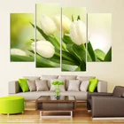 Настенная Модульная картина HD с белым цветком тюльпана, декоративная художественная печать, Картина на холсте для гостиной, украшение для дома, 4 шт.