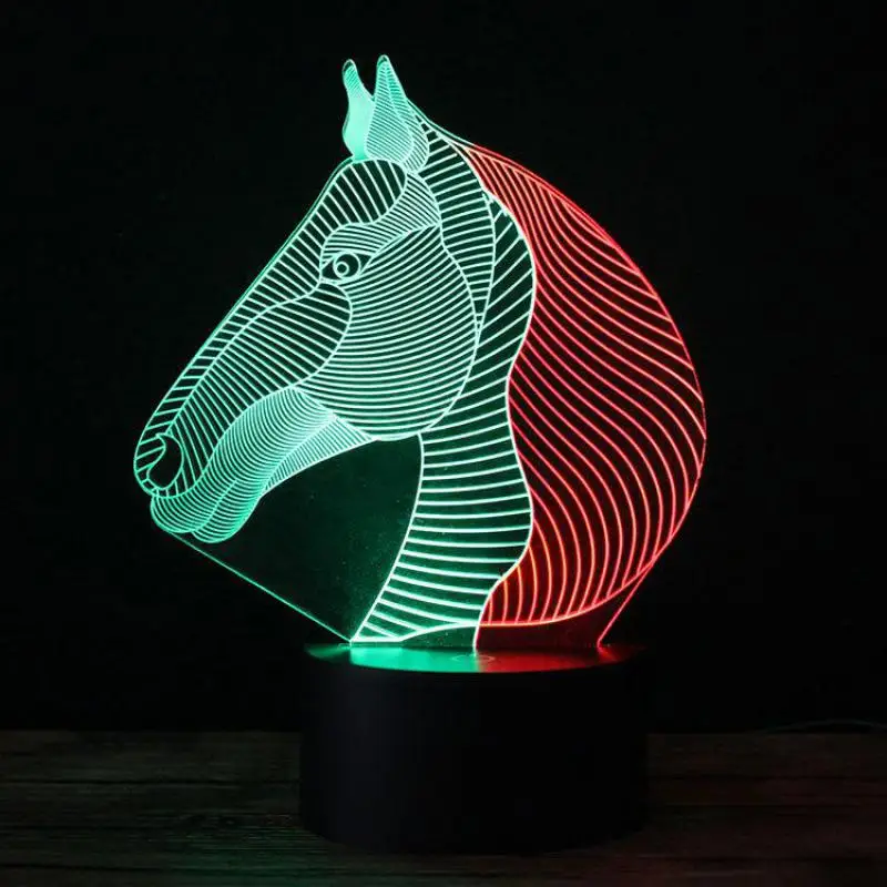 Разноцветные разноцветные светодиодные лампы RGB в виде лошадей новинка 3D