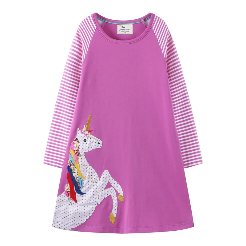 Jumping meters 2018 new arrive baby girls dresses children clothes applique unicorn hot selling kids fall embroidery girl dress | Детская