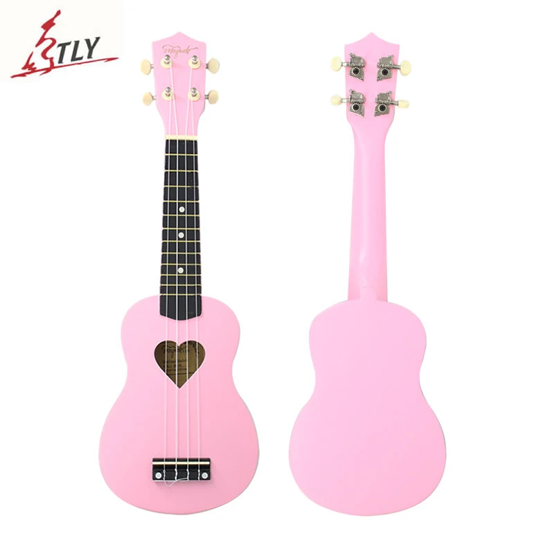 Guitarra em Forma de Coração Venda Quente Polegada Rosa Ukelele Ukulele 4 Cordas Havaí Mini Tom Buraco Basswood Madeira Uke 21