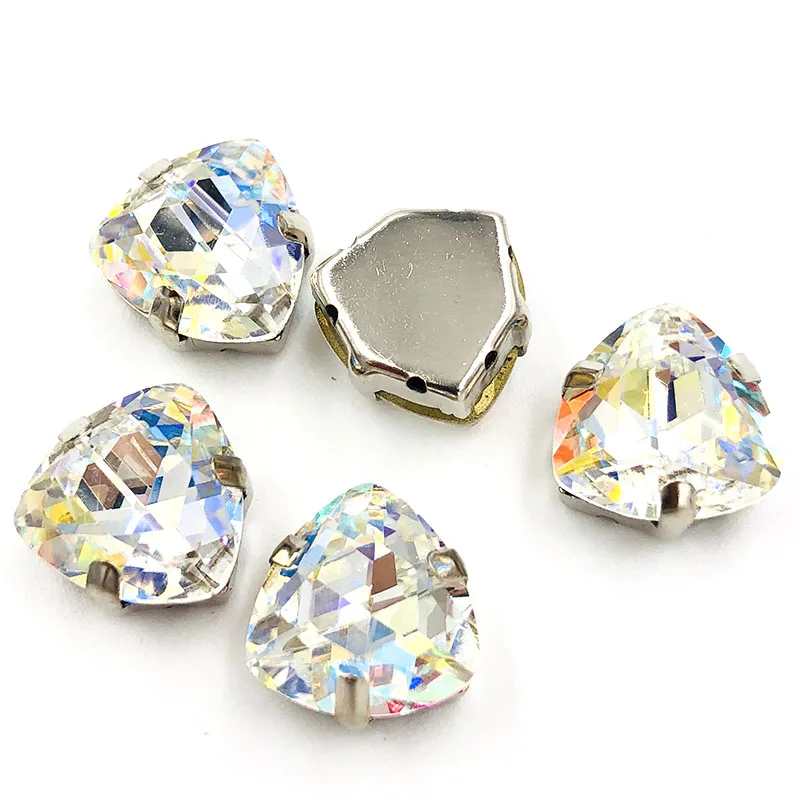 12mm Fat Triangle Dazzling color High quality Glass Crystal sew on rhinestones sliver base with hole diy/clothing accessories - купить по