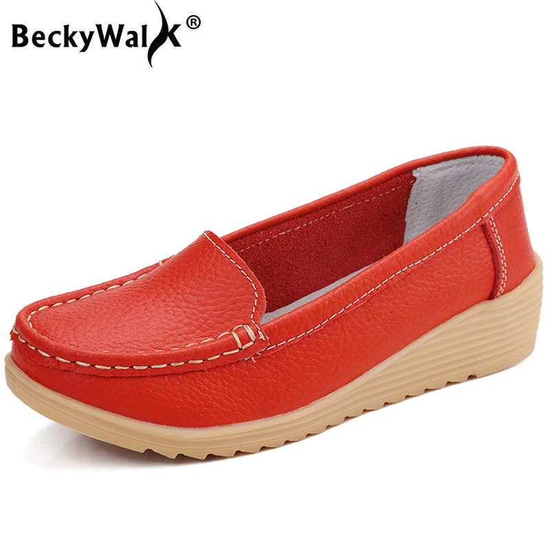 Туфли BeckyWalk женские из натуральной кожи танкетка низкий каблук повседневные без