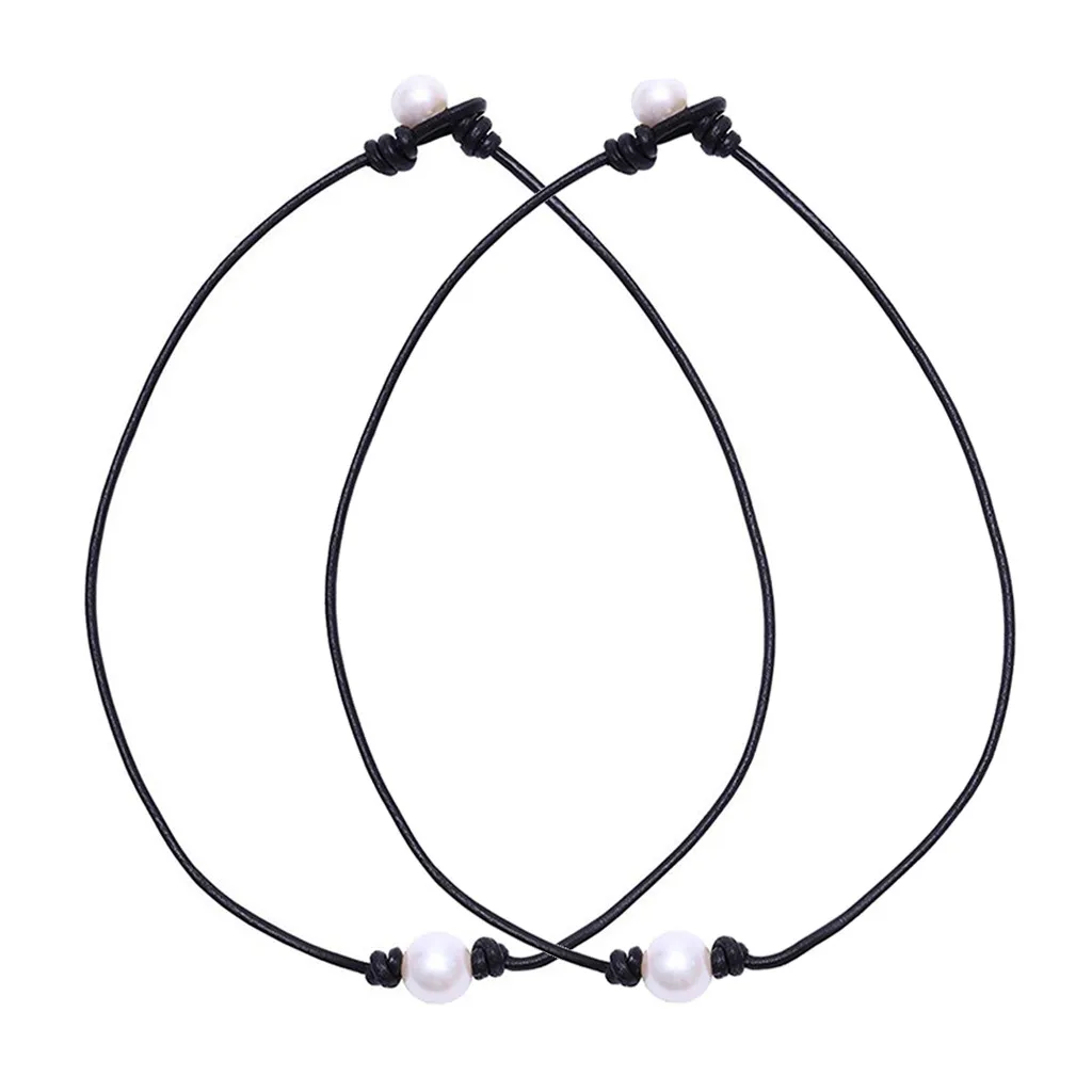 New simple Design 2Pcs necklace Fashion Single Handmade Freshwater Pearl Choker Necklace On Black Cord For Women Jewelry Gift | Украшения и