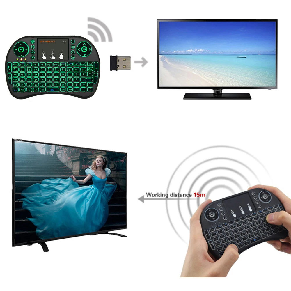 7 цветов с подсветкой I8 Мини испанская Беспроводная клавиатура мышь 2 4 ГГц USB для