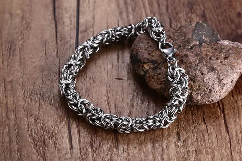 Meaeguet 7 мм Широкий Классический нержавеющая сталь витая цепь Strand браслеты и браслеты для мужчин браслет Pulseira Masculina 8,5"