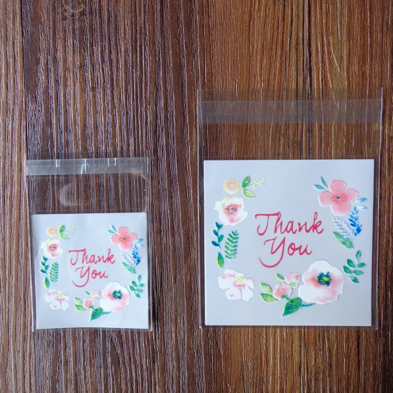 100pcs Thank You Plastic Bag For Gifts Wedding Transparent OPP Self Adhesive Cookie Candy Bags Flower Biscuit Baking Gift | Дом и сад