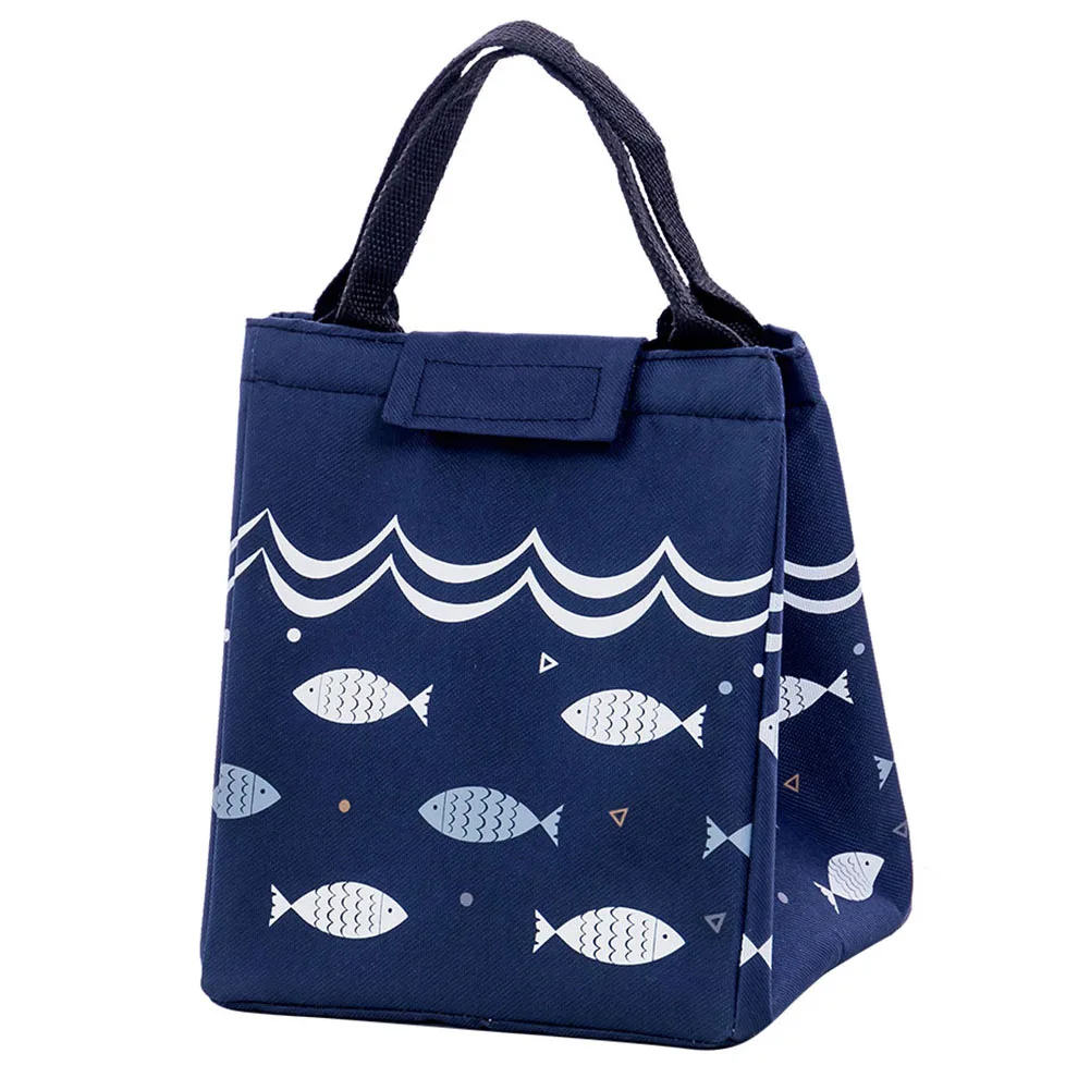 Navy Blue Сумка для еды, сумка-тоут из ткани Оксфорд, с рисунком рыбы, Большой Вместительный контейнер, термоизолированная сумка-холодильник, переносная сумка для обеда для женщин, мужчин, детей - Цвет: Navy Blue