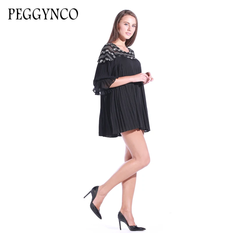 PEGGYNCO 5xl плюс Размеры Свободные повседневные платья черные осенние Платье черного