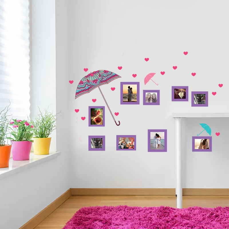 Romantic photo wall stickers purple flower umbrella living room background decoration dormitory layout | Дом и сад