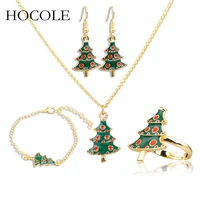 2018 creative enamel xmas tree pendant necklace drop earring bracelet ring jewelry set for women new year christmas party gift