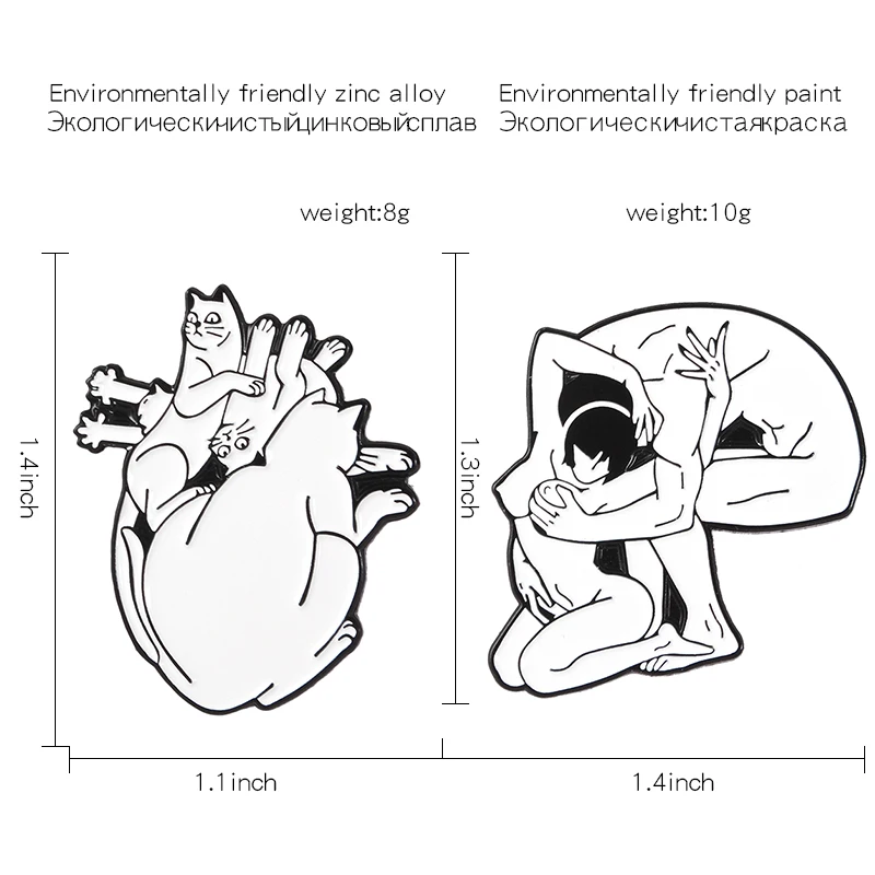 Скелет для влюбленных с изображением сердца кота эмаль на булавке темно панк