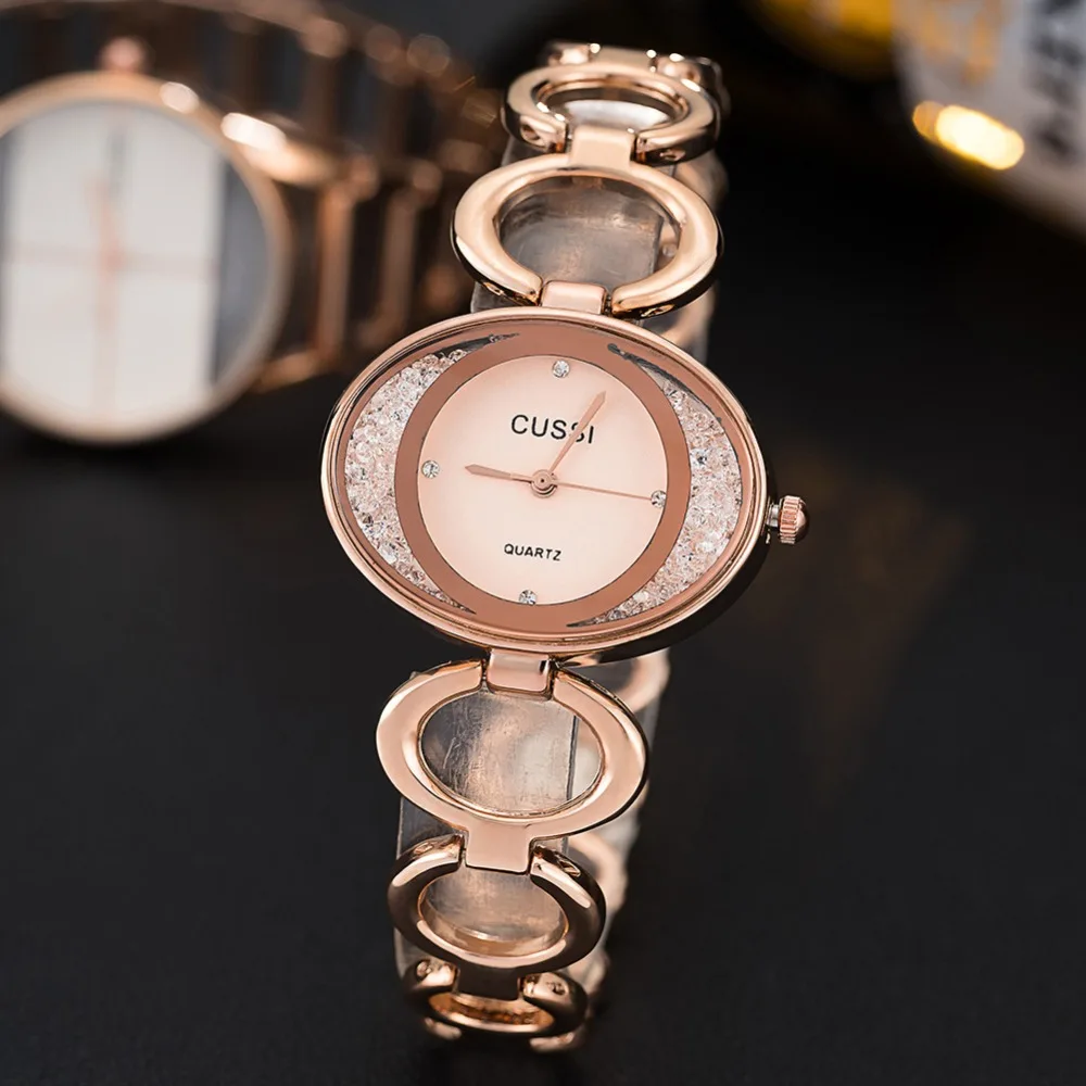 Роскошные Брендовые женские часы CUSSI 2019 с овальным браслетом из розового золота