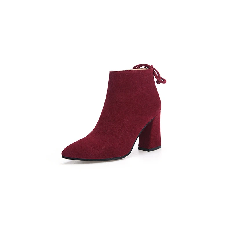 

Matting Genuine Leather Boots for Woman Pointed Ends Boots Thick Heel Women Ankle Boots Fashion Punk Style Winter Boots