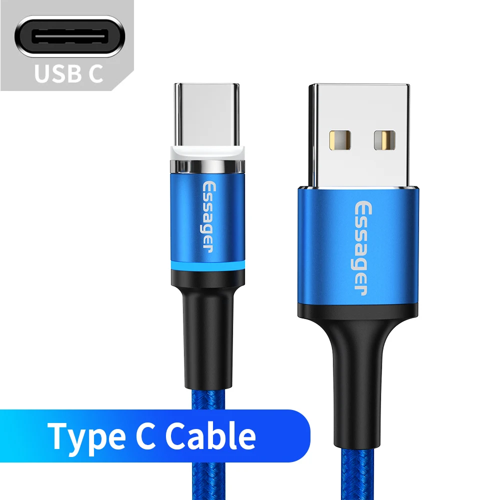 Blue Type C Cable Магнитное зарядное устройство Essager Micro USB кабель для iPhone samsung Android Быстрая зарядка usb type C кабель 3 м type-C шнур Магнитный адаптер - Цвет: Blue Type C Cable