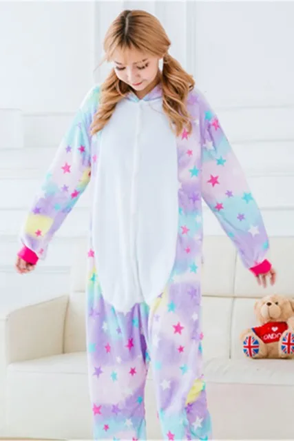 1406 star unicorn Осенне-зимние пижамные комплекты с единорогом, пижамы с героями мультфильмов, женская пижама, теплая Фланелевая пижама с изображением животных, зебры, стежка, пижамы с единорогом, кигуруми - Цвет: 1406 star unicorn