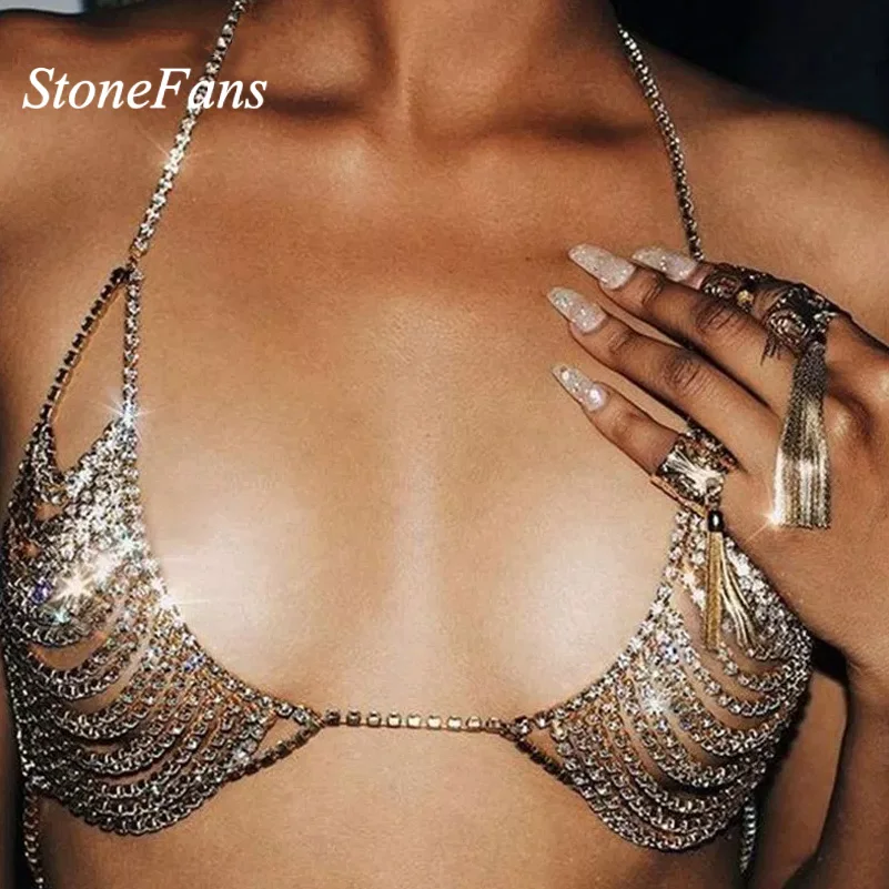 Колье с бюстгальтером StoneFans 3 цвета цепочка из страз Ювелирное Украшение ажурная