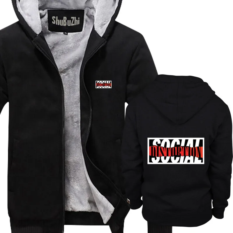 jacket Social Distortion shubuzhi men Winter padded zipper sweatshirt casual hoodies pattern fleece thick hip-hop cool hoody | Мужская