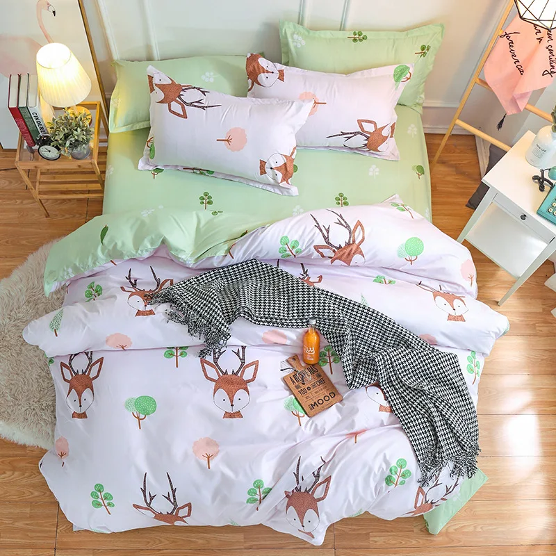 

Flamingo Animal Cartoon Printing Bedding Set Flower Bed Linen 4pcs/set Duvet Cover Set Pastoral Bed Sheet AB Side Duvet Cover