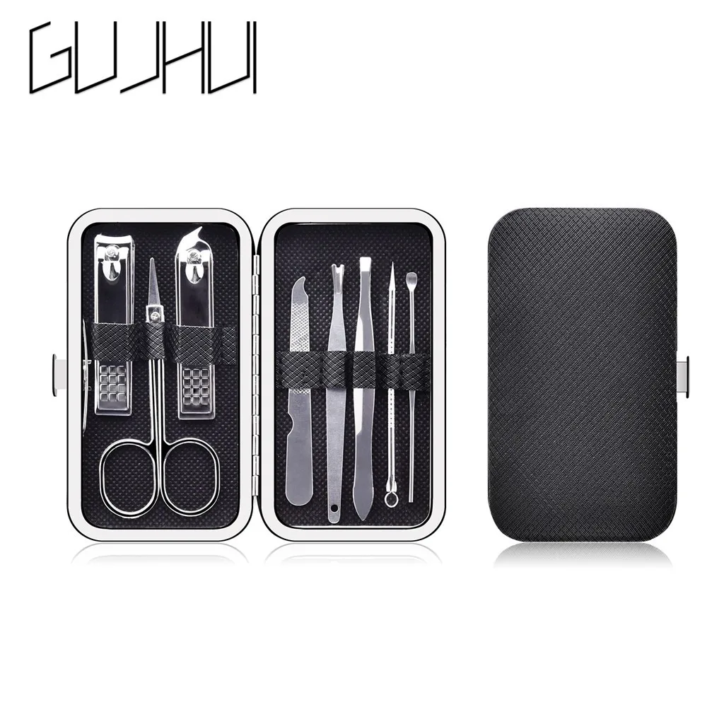 black Кусачки для ногтей GUJHUI, 8 шт., ножницы для ногтей из нержавеющей стали, набор для маникюра, нержавеющая сталь, кусачки для ногтей, ножницы - Цвет: black
