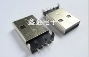 Бесплатная доставка 200 шт. черный резиновый SMD USB A штекер разъем 180 градусов +