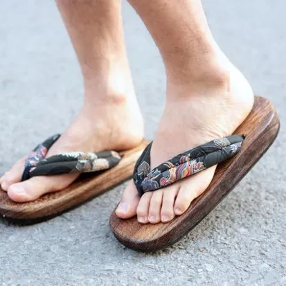 Японские деревянные Сабо Мужские сабо на плоской подошве Обувь с квадратным