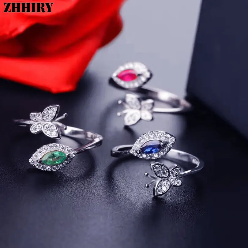 Женское кольцо бабочка ZHHIRY натуральное сапфировое рубиновое Изумрудное из