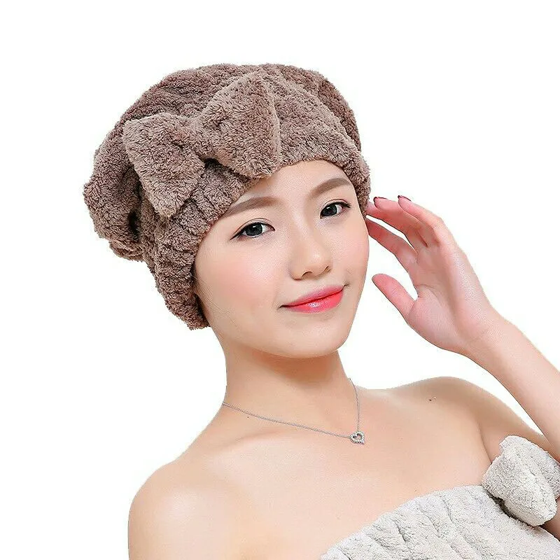 

Bowknot Women Bathroom Absorbent Quick-drying Polyester Cotton Bath Hair Dry Cap Head Wrap Hat Towel Bathroom Accessories
