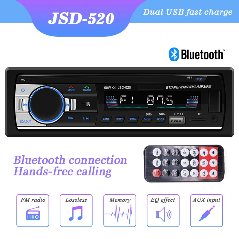 Bluetooth Авто стерео радио FM Aux вход приемник SD 2 USB зарядное устройство JSD-520 12 В в-тире 1 Din автомобильный MP3 мультимедийный плеер