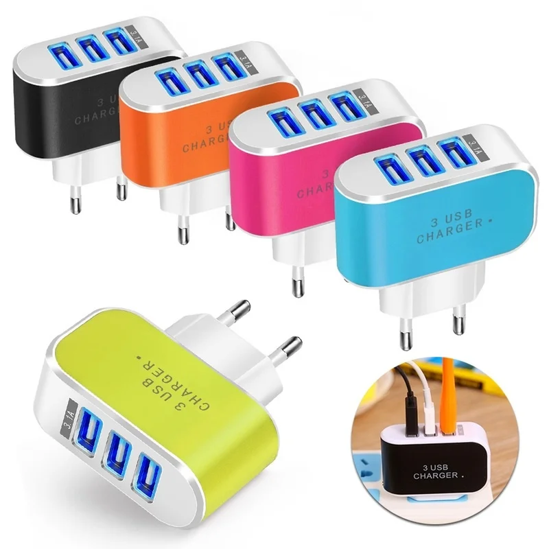 Светодиодное освещение 3 портов тройной USB 5V 3.1A дорожная штепсельная вилка