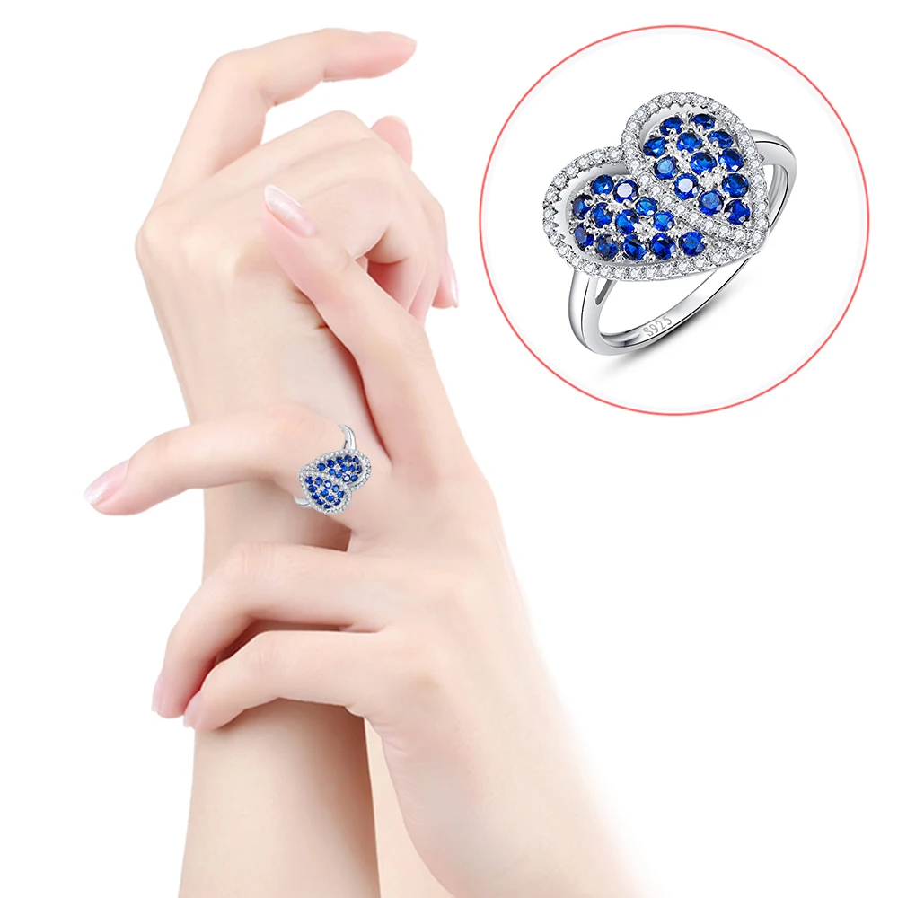 Jrose сердце дизайн подарок Blue Lab created обручальное кольцо твердое чистое серебро 925