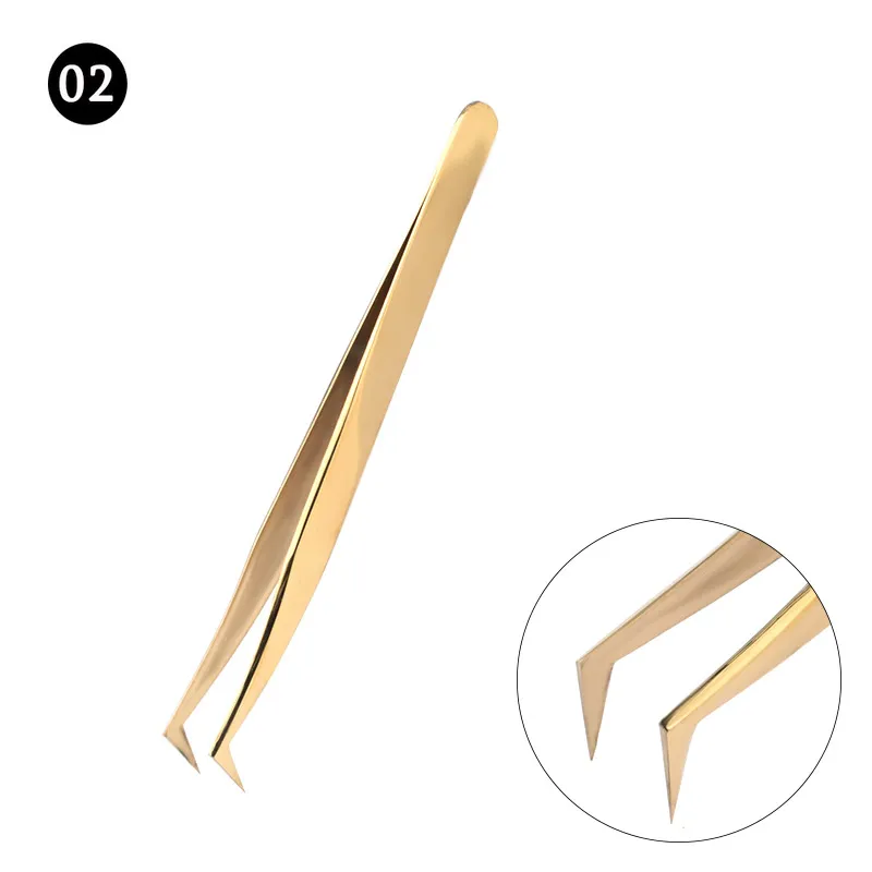 02 Gold 1 шт. Пинцет для ресниц из нержавеющей стали сверхжесткие пинцеты высокоточные антистатические пинцеты для наращивания ресниц - Color: 02 Gold