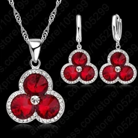 real romantic 925 sterling silver cz crystal petal shape red stone pendant necklace earring for woman wedding jewelry set