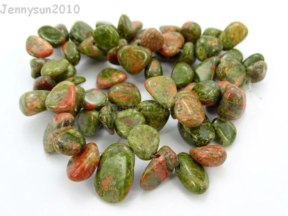 

Natural Unakite Gems Stone Freeform Flat Teardrop Drop Barpque Beads 16'' for Jewelry Making Crafts 5 Strands/Pack