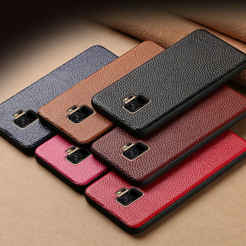 Чехол из натуральной кожи для Samsung S7 S8 S9 Plus Note 8 9 чехол с текстурой личи задняя
